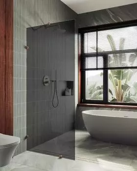 Душевая перегородка Maybah Glass MGD-274-2 79х195 см, профиль бронза, стекло графит