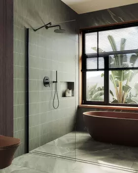 Душевая перегородка Maybah Glass MGD-677-6ш 109х195 см, профиль черный, стекло бесцветное