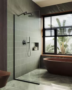 Душевая перегородка Maybah Glass MGD-677-6у 109х195 см, профиль черный, стекло бесцветное