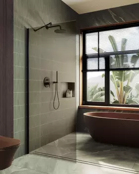 Душевая перегородка Maybah Glass MGD-678-6ш 109х195 см, профиль черный, стекло бронза