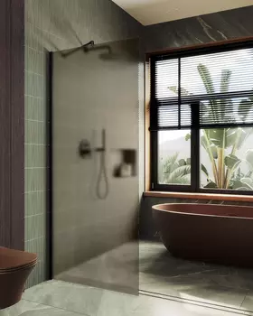 Душевая перегородка Maybah Glass MGD-679-6ш 109х195 см, профиль черный, стекло бронза матовая