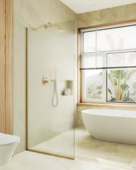 Душевая перегородка Maybah Glass MGD-680-3у 109х195 см, профиль золото, стекло сатин