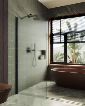 Душевая перегородка Maybah Glass MGD-680-6ш 109х195 см, профиль черный, стекло сатин