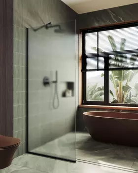 Душевая перегородка Maybah Glass MGD-680-6у 109х195 см, профиль черный, стекло сатин