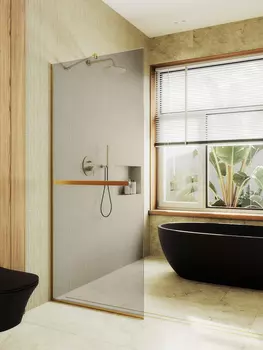 Душевая перегородка Maybah Glass MGD-709-3у 109х195 см, профиль золото, стекло бронза