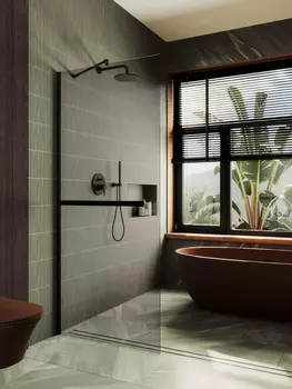 Душевая перегородка Maybah Glass MGD-709-6ш 109х195 см, профиль черный, стекло бронза