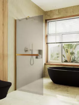 Душевая перегородка Maybah Glass MGD-710-3ш 109х195 см, профиль золото, стекло бронза матовое