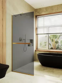 Душевая перегородка Maybah Glass MGD-711-3у 109х195 см, профиль золото, стекло графит