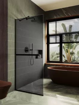 Душевая перегородка Maybah Glass MGD-711-6у 109х195 см, профиль черный, стекло графит