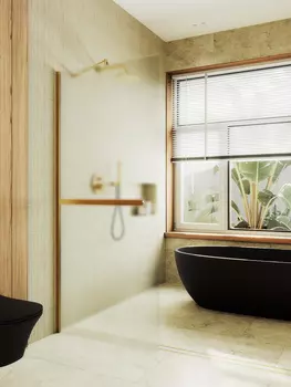 Душевая перегородка Maybah Glass MGD-713-3ш 109х195 см, профиль золото, стекло сатин