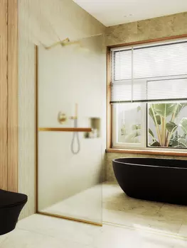 Душевая перегородка Maybah Glass MGD-713-3у 109х195 см, профиль золото, стекло сатин