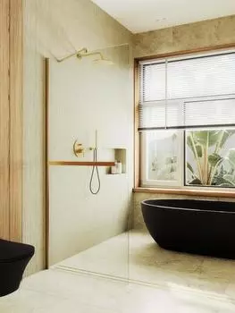 Душевая перегородка Maybah Glass MGD-726-3ш 79х195 см, профиль золото, стекло прозрачное