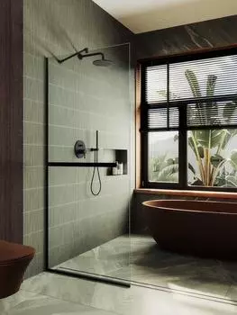 Душевая перегородка Maybah Glass MGD-726-6у 79х195 см, профиль черный, стекло прозрачное