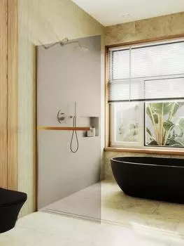 Душевая перегородка Maybah Glass MGD-727-3ш 79х195 см, профиль золото, стекло бронза