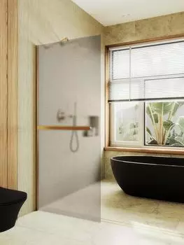 Душевая перегородка Maybah Glass MGD-728-3ш 79х195 см, профиль золото, стекло бронза матовое