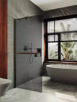 Душевая перегородка Maybah Glass MGD-729-2ш 79х195 см, профиль бронза, стекло графит