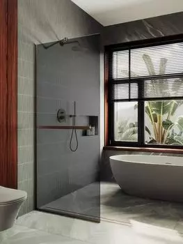 Душевая перегородка Maybah Glass MGD-729-2у 79х195 см, профиль бронза, стекло графит