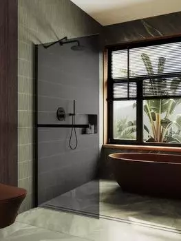 Душевая перегородка Maybah Glass MGD-729-6ш 79х195 см, профиль черный, стекло графит