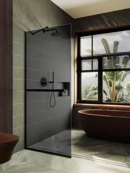 Душевая перегородка Maybah Glass MGD-729-6у 79х195 см, профиль черный, стекло графит