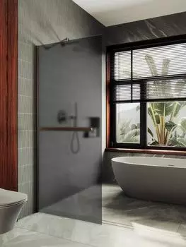 Душевая перегородка Maybah Glass MGD-730-2ш 79х195 см, профиль бронза, стекло графит матовый