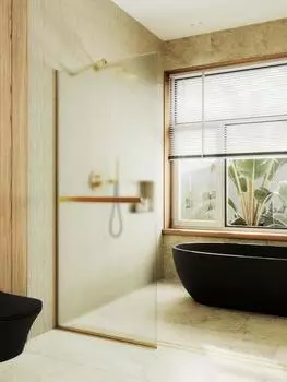 Душевая перегородка Maybah Glass MGD-731-3у 79х195 см, профиль золото, стекло сатин