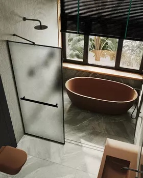 Душевая перегородка Maybah Glass MGD-863-6 69х195 см, профиль черный, стекло сатин