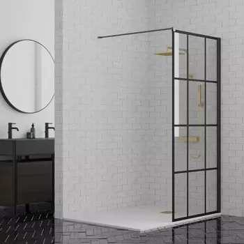 Душевая перегородка Paini PAINI-WalkIN90G 90x195 профиль черный, принт решетка