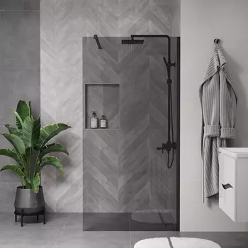 Душевая перегородка Reflexion RX200100TBL-15 100х200 см, стекло тонированное, профиль черный