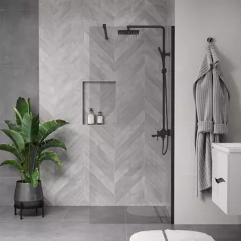 Душевая перегородка Reflexion RX20090CBL-14 90х200 см, стекло прозрачное, профиль черный