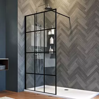 Душевая перегородка Veconi Korato KR-80 90x200 см, профиль черный, стекло прозрачное