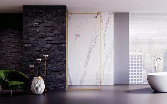 Душевая перегородка Veconi Korato KR-81G 120x200 см, профиль брашированное золото, стекло прозрачное