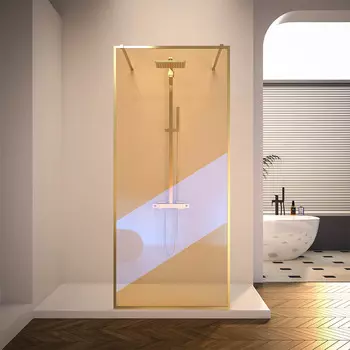 Душевая перегородка Veconi Korato KR-90GC 110x200 см, профиль брашированное золото, стекло хамелеон