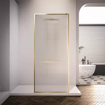 Душевая перегородка Veconi Korato KR-90GF 100x200 см, профиль брашированное золото, стекло рифленое осветлённое