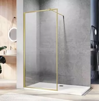 Душевая перегородка Veconi KR-81G KR81G-90-01-C8 90х200 профиль брашированное золото, стекло прозрачное