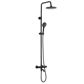 Душевая стойка Olive'S Termo 34511TMB с термостатом, с изливом и верхним душем, черный