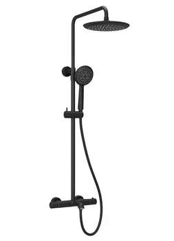 Душевая стойка Sancos Game SC3001MB с термостатическим смесителем, изливом, черный матовый