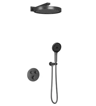 Душевой комплект Sancos Space SC3006GMG c термостатическим смесителем, с внутренней частью, вороненая сталь