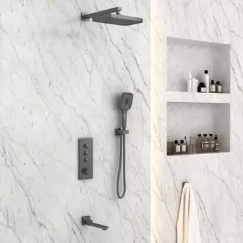 Душевой комплект Vincea VSFW-433T1GM встраиваемый, термостатический, трехрежимный, вороненая сталь