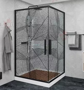 Душевой уголок AvaCan KB100 110х110х195 см, профиль черный, стекло с рисунком