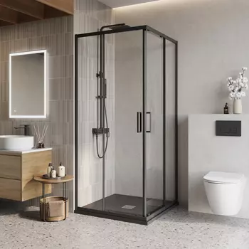 Душевой уголок BelBagno Luce LUCE-A-2-90-C-NERO 90х90 профиль черный матовый, стекло прозрачное