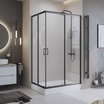 Душевой уголок BelBagno Uno-195 AH 2 100/80 C NERO профиль черный, стекло прозрачное