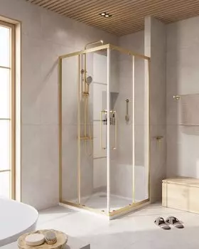 Душевой уголок Cezares Relax-304-A-2-100-C-BORO профиль брашированное золото, стекло прозрачное