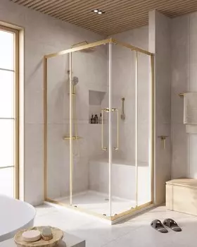 Душевой уголок Cezares Relax-304-AH-2-120/90-C-BORO профиль брашированное золото, стекло прозрачное
