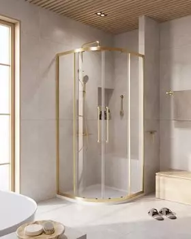 Душевой уголок Cezares Relax-304-R-2-100-C-BORO профиль брашированное золото, стекло прозрачное