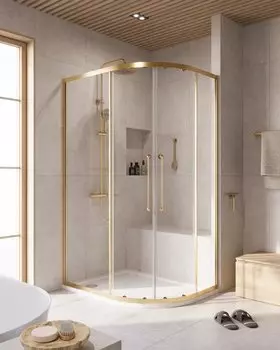 Душевой уголок Cezares Relax-304-RH-2-120/90-C-BORO профиль брашированное золото, стекло прозрачное
