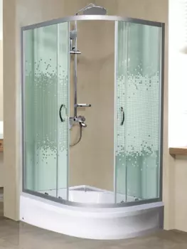 Душевой уголок Мономах ДУ 100/70/180 МЗ L с поддоном, стекло прозрачное с рисунком, профиль хром