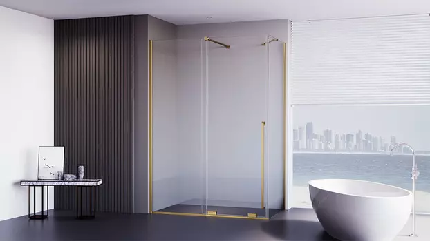 Душевой уголок Premium Trento PTC-SP-50G 120x90x200 см, профиль брашированное золото, стекло прозрачное