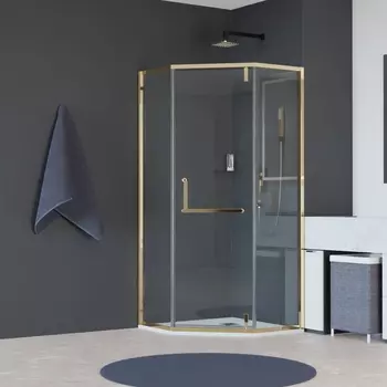 Душевой уголок RGW Hotel HO-084Gb 100x100x195 профиль золото брашированное, стекло прозрачное