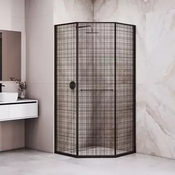 Душевой уголок RGW SV-82B "R" 100х100х200 см, профиль черный, стекло черная вуаль