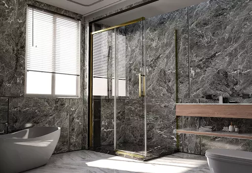 Душевой уголок Veconi Premium Trento PTC-SP-40G 140x90x200 см, профиль брашированное золото, стекло прозрачное